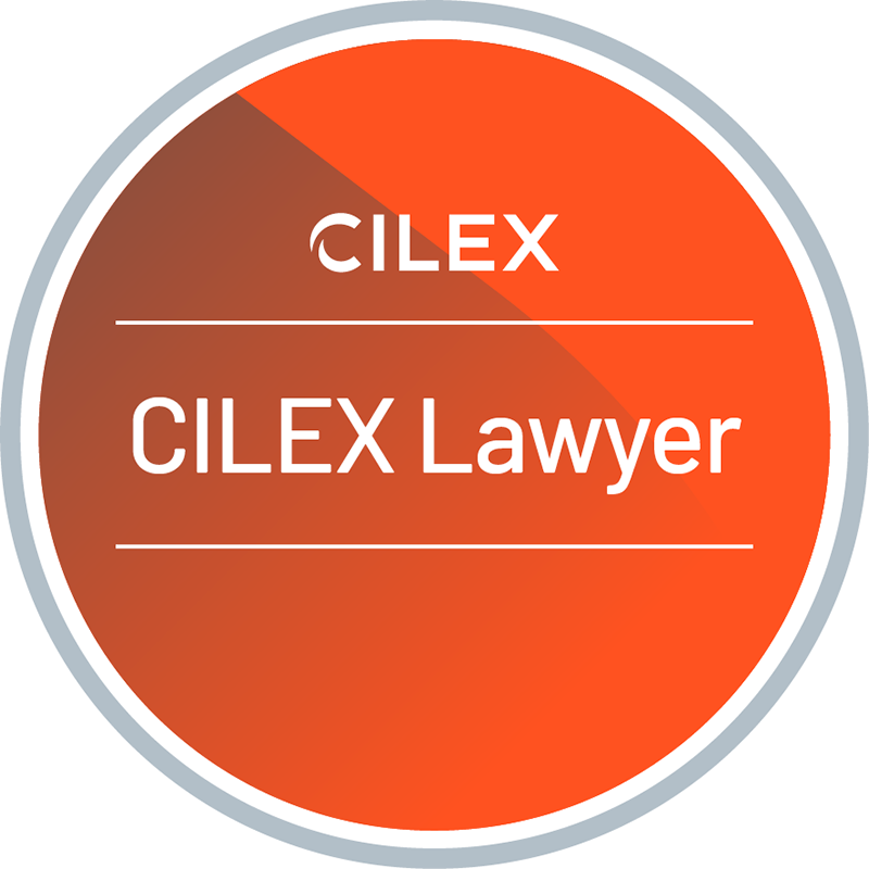A circular logo with a red-orange gradient background and white border, featuring the text 'CILEX' and 'CILEX Lawyer' separated by white lines.