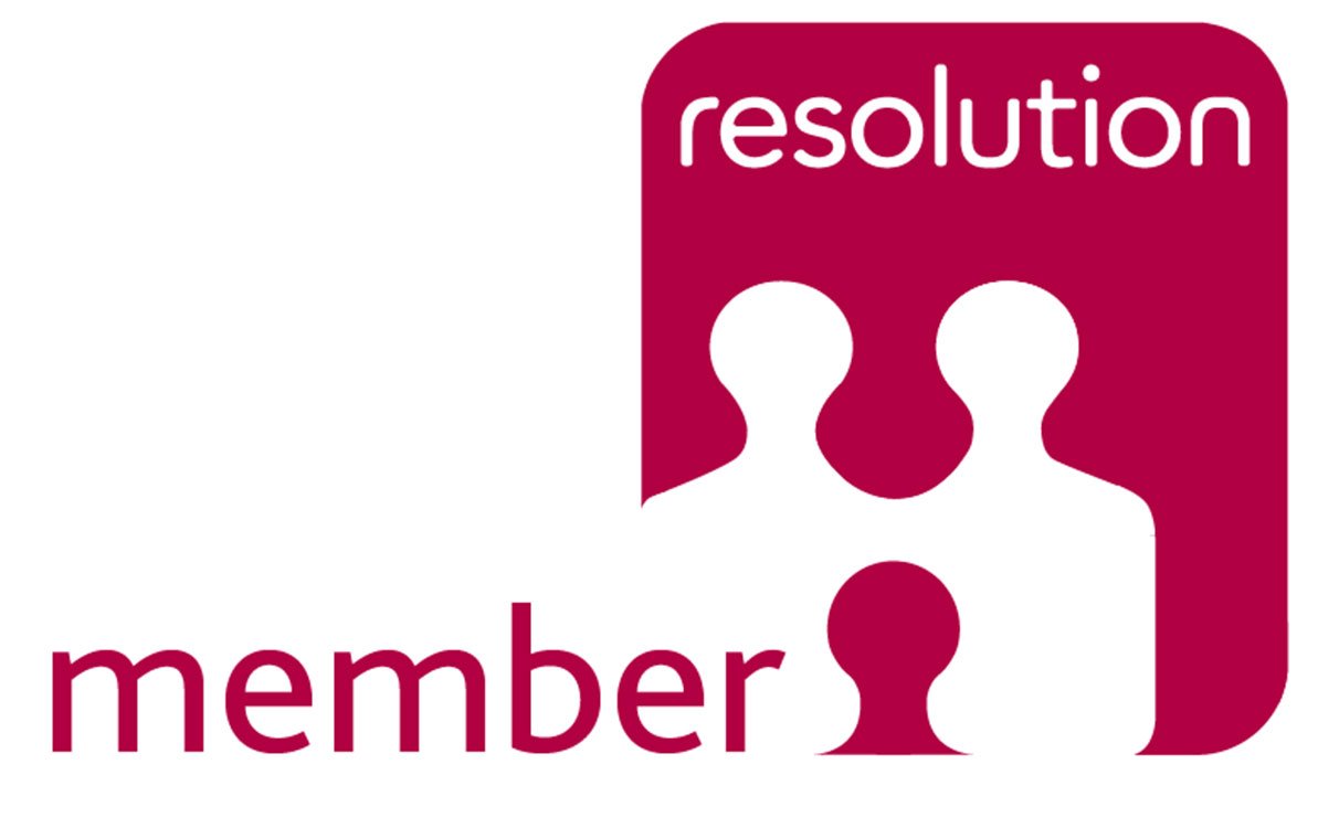 Logo with three abstract human figures and the words "resolution member" in a maroon color.
