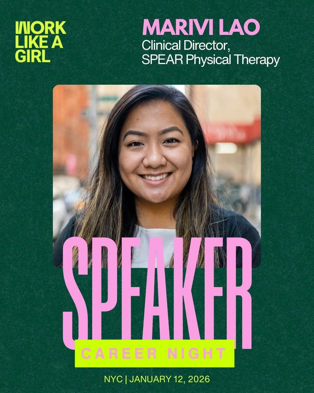 ✨ NYC Career Night Speaker Spotlight: Marivi Lao PT, DPT ✨

Meet Marivi Lao, a Doctor of Physical Therapy and Clinical Director with six years of experience in outpatient orthopedics&mdash;and a movement-first approach shaped by her background in dan