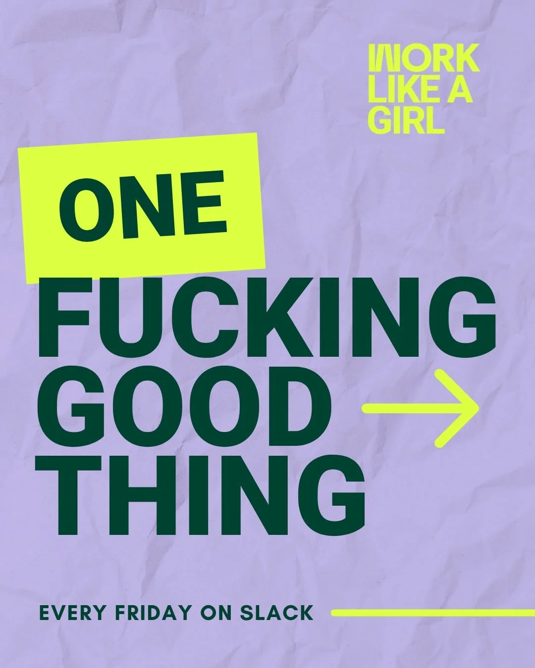 Every Friday on Slack, we share One F*cking Good Thing. ✨

A win. A moment. Something that made the week worth it.

1,600+ women are already in the group chat. Are you?

👉 Link in bio to join!