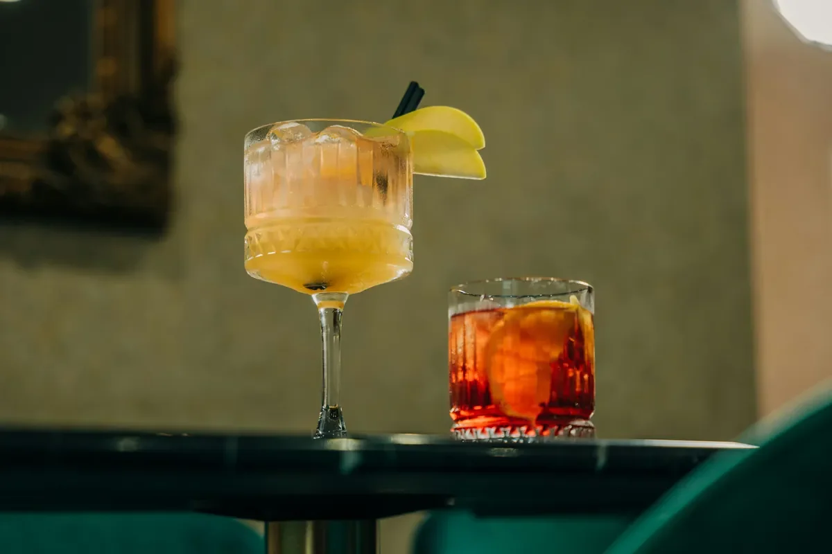 Zwei Cocktails mit Eis und fruchtiger Garnitur beim Cocktailkurs in Hamburg von Cocktail Circle.
