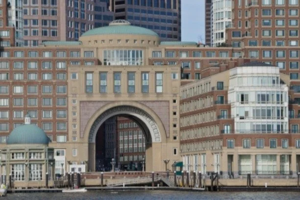 Rowes Wharf waterfront architecture in Boston’s Seaport District