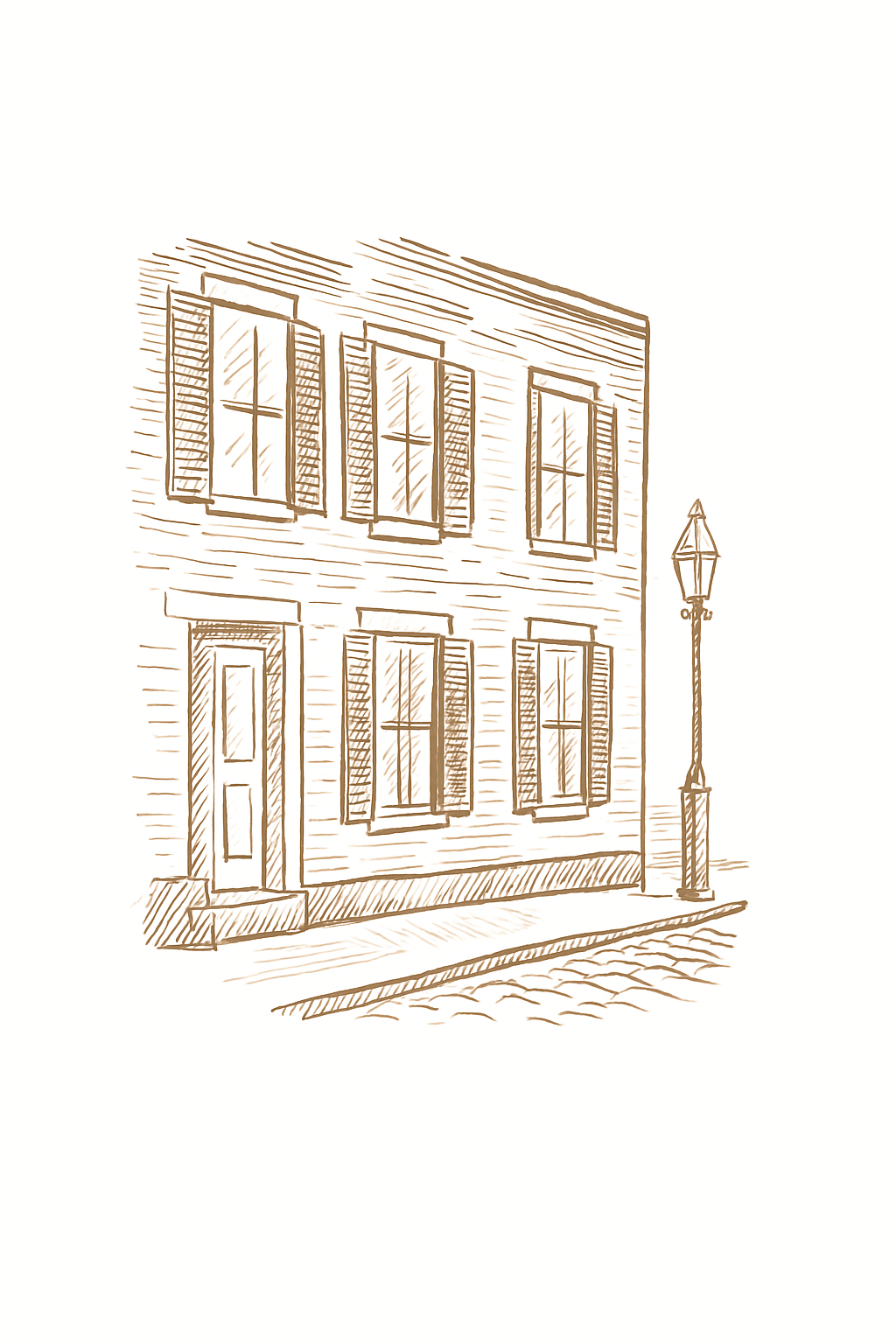 Hand-drawn sketch of Beacon Hill brownstone — All Sorted professional home organizing in Beacon Hill