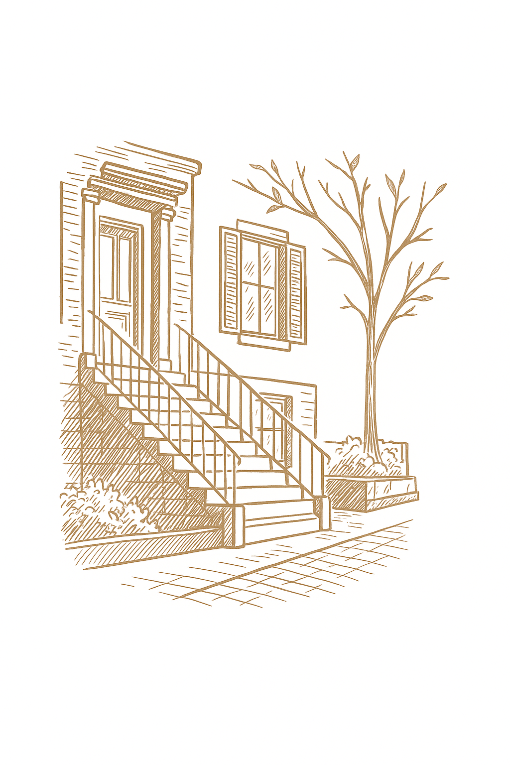 Hand-drawn sketch of Back Bay townhouse — All Sorted home organizer in Back Bay Boston