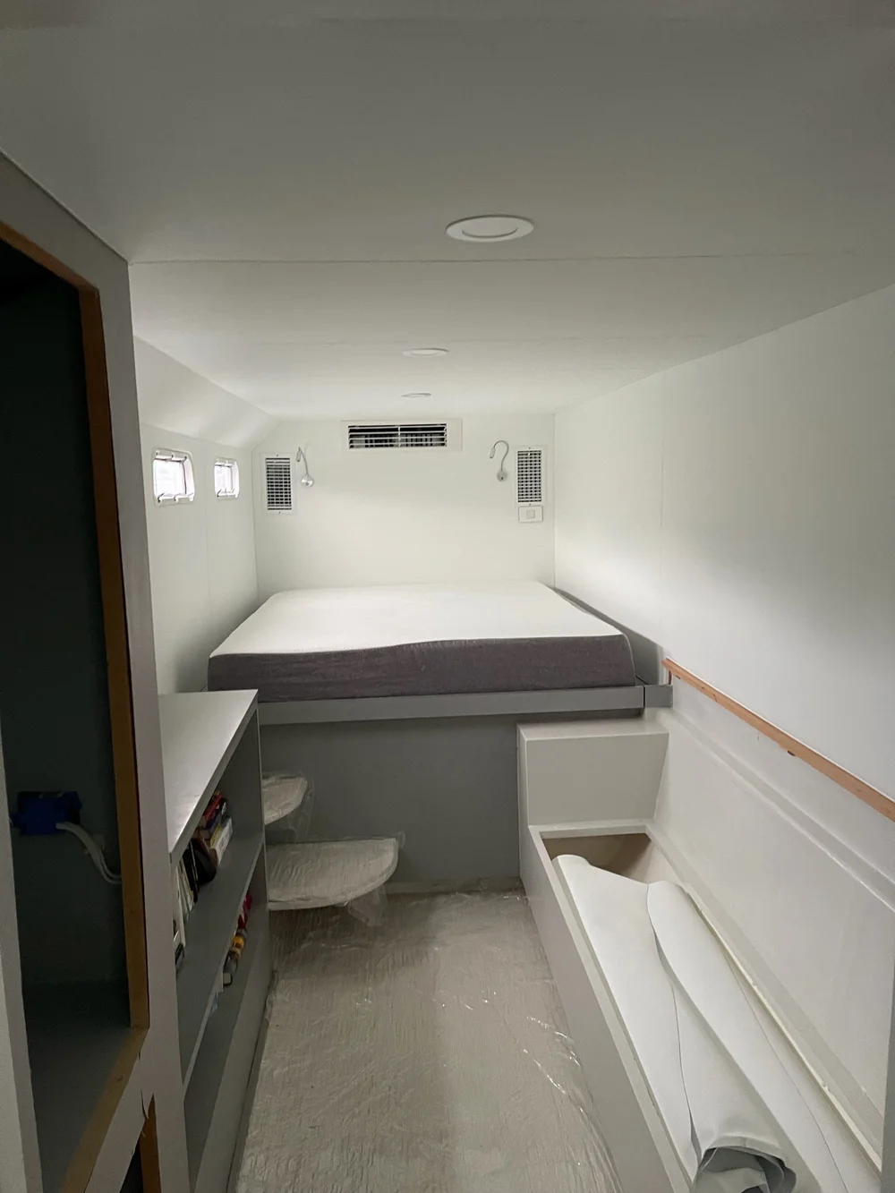 Catamaran cabin after Whisper Wall headliner install