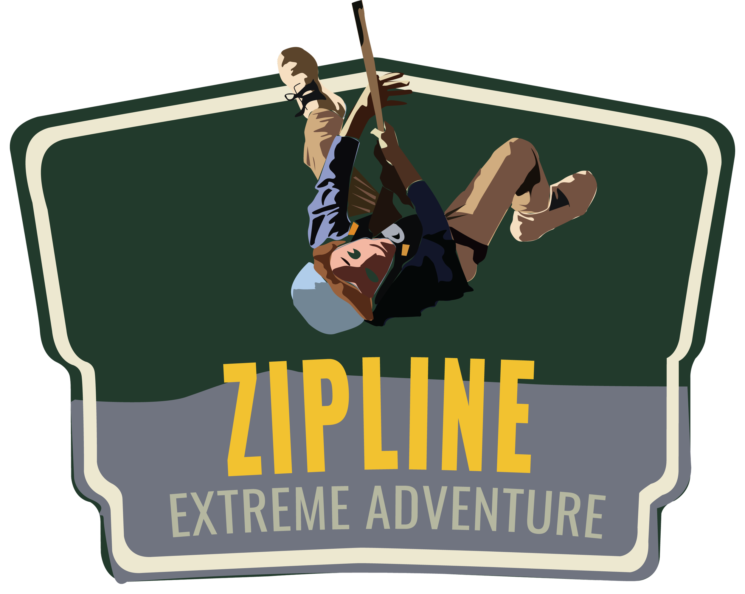 Illustration of a person lying on top of a sign that reads 'Extreme Adventure' with a green background and white border.