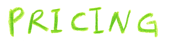 The word 'PRICING' written with green chalk on a white background.