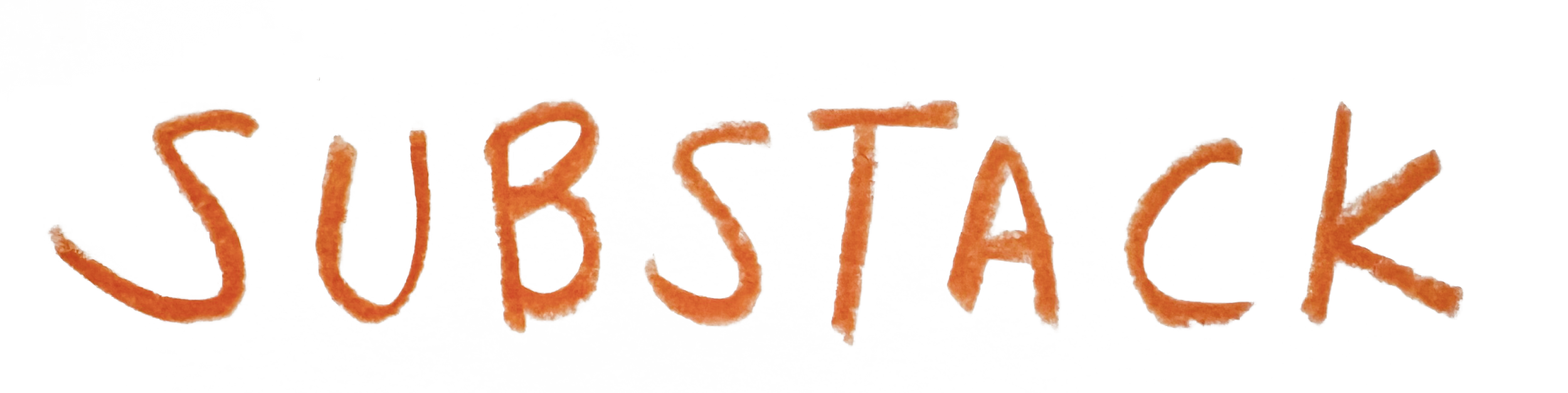 The word 'SUBSTACK' written in orange, fuzzy-coated letters on a white background.