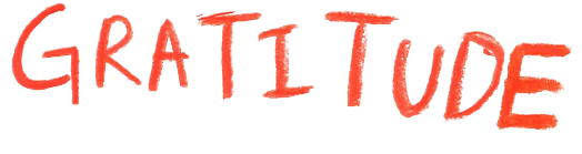 The word 'Gratitude' written in red, hand-drawn style on a white background.