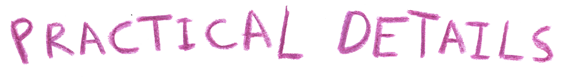 Text reading 'Practical Details' written in colorful, hand-drawn style.