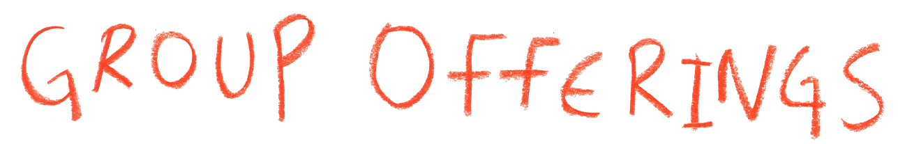 Handwritten text saying 'Group Offerings' in red on a black background.