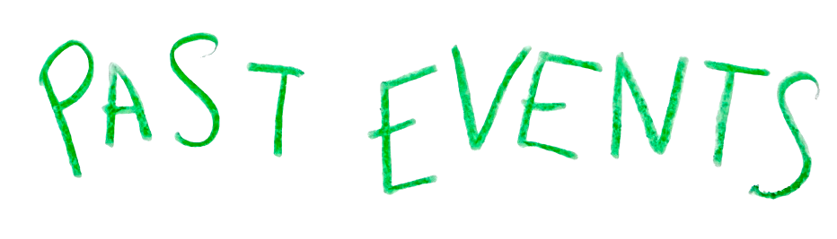Green neon sign reading 'PAST EVENTS' on a black background.