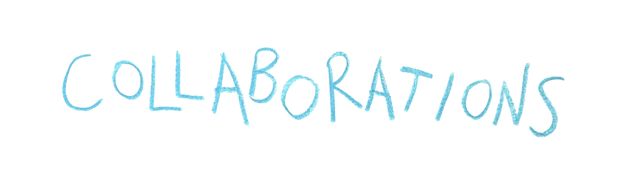 A neon-style sign that reads 'COLLABORATIONS' in bright blue and yellow colors.