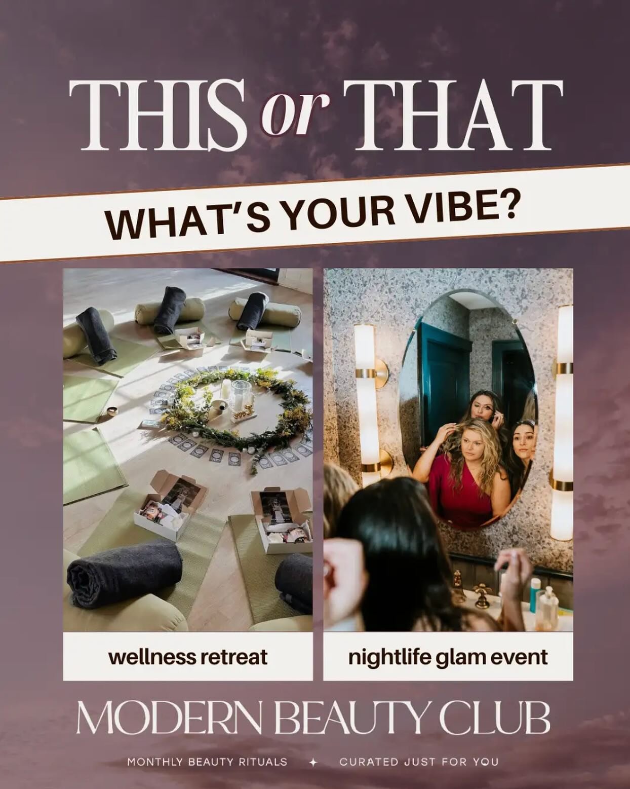 Wellness retreat or nightlife glam? 🌿✨💄 At Modern Beauty Club, we want to make sure your vibe is heard. Whether you&rsquo;re into slow mornings or sparkling nights out, our events are built around you.

LAST CALL: Spots are almost gone for our upco