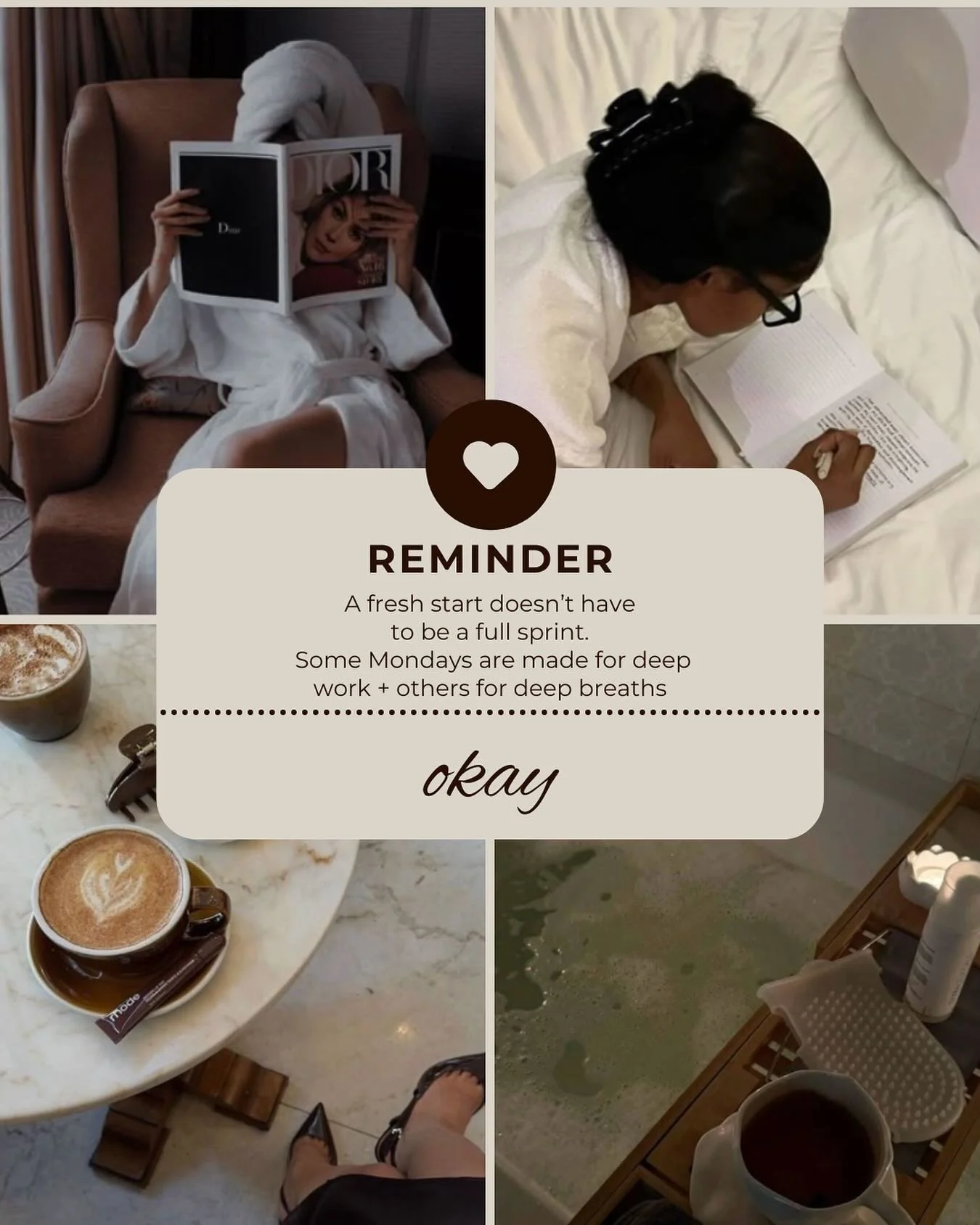 A little reminder that Mondays don&rsquo;t have to mean movement.
Some weeks call for momentum; others call for stillness.
Either way &mdash; you&rsquo;re doing just fine 🤍
#ModernBeautyClub #BeautyAsRitual #MindfulMonday