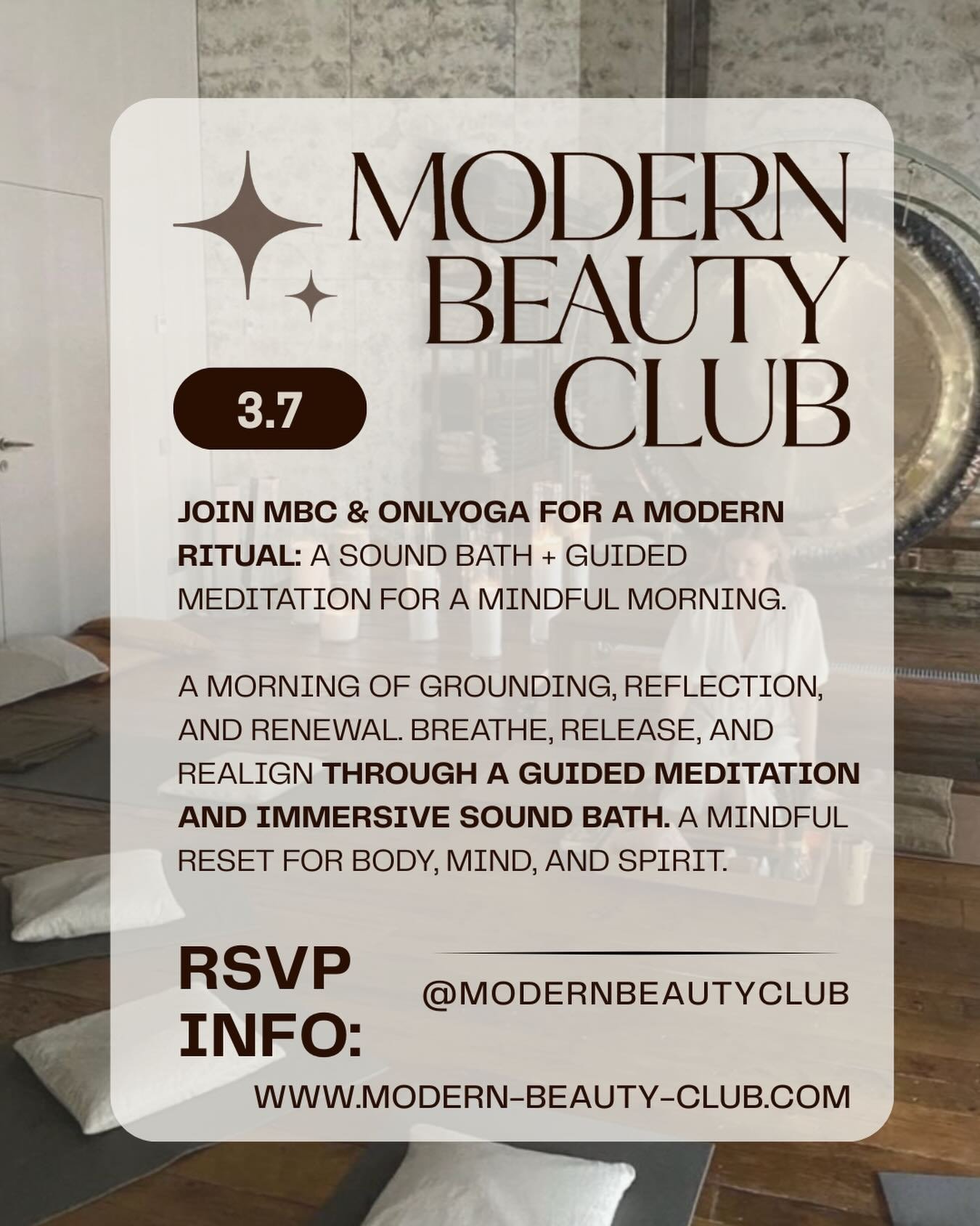 A modern ritual for your mind, body, and spirit. 🤍✨

Join us on 3.7 for a grounding Sound Bath + Guided Meditation in partnership with @onlyoga designed to help you reset, realign, and start your day feeling centered and restored.

💫 Intimate exper