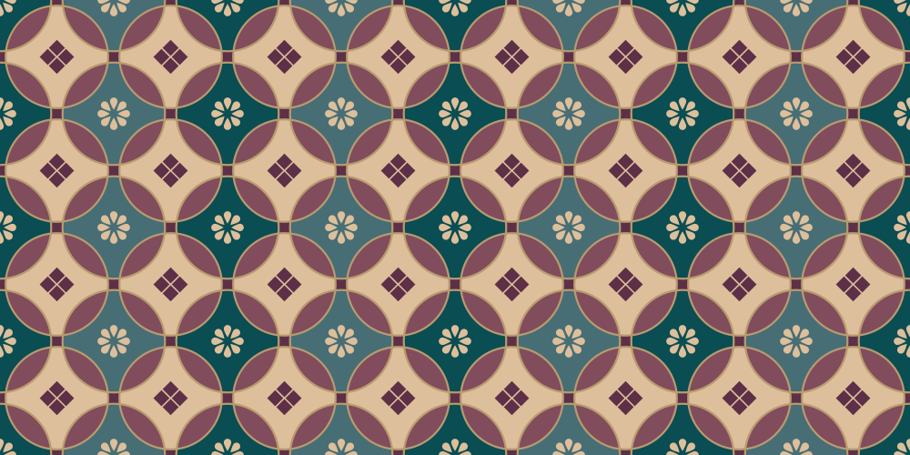 Geometric Pattern Overlapping Circles | Midnight Green, Burgundy & Gold