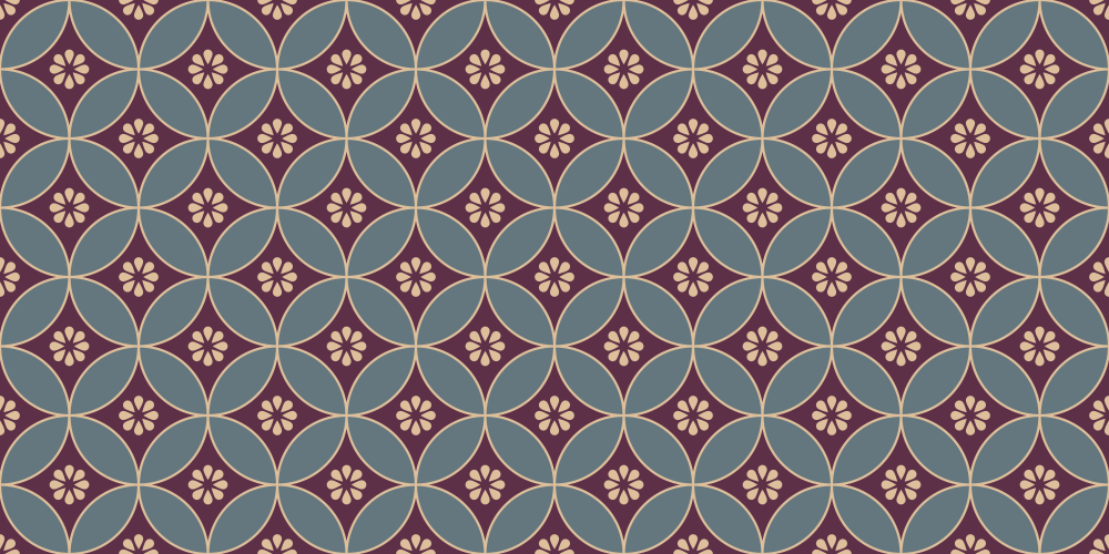 Geometric Pattern Overlapping Circles | Green Grey, Burgundy & Gold