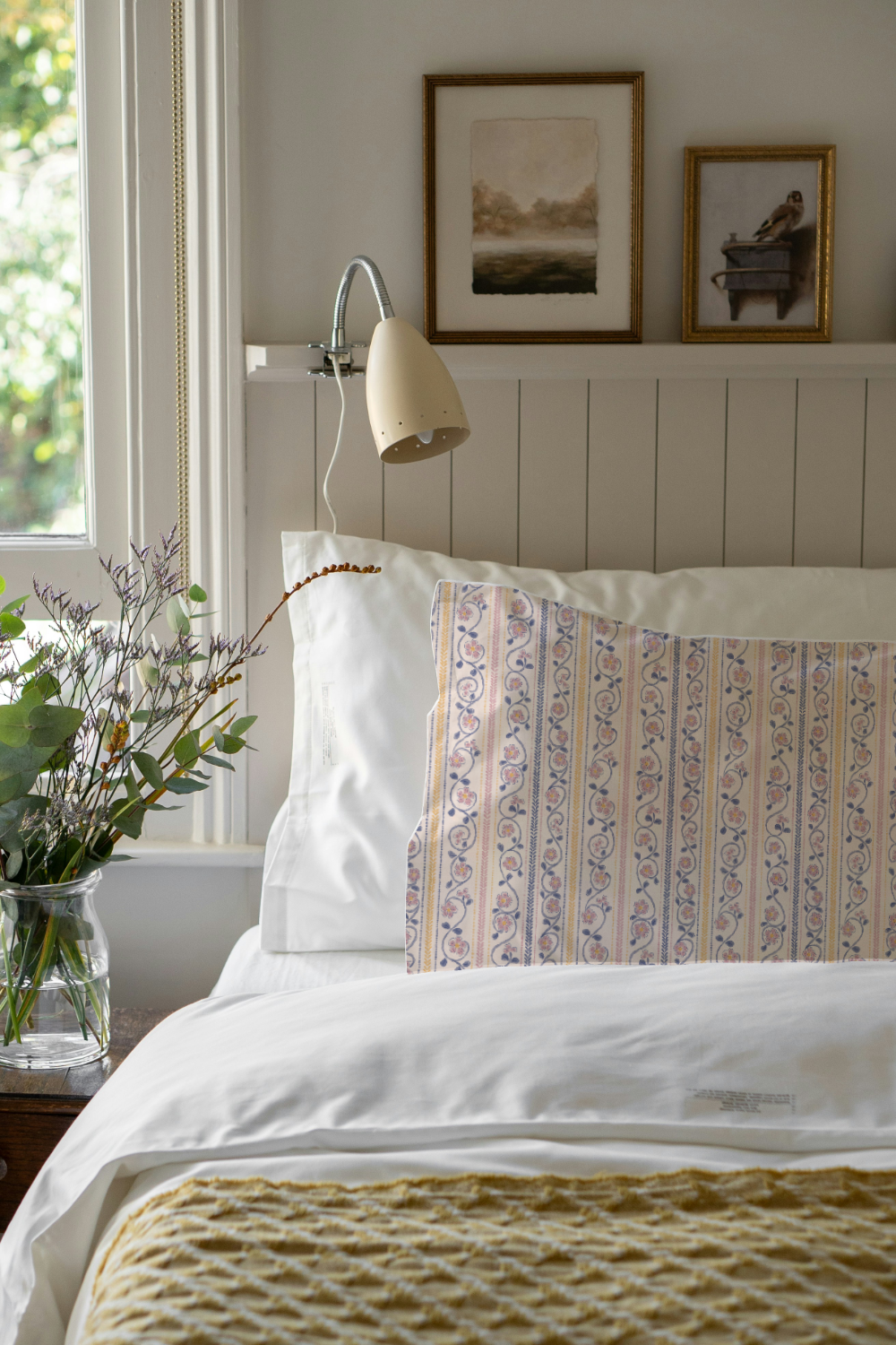 Bed and pillow mockup with stripe pattern