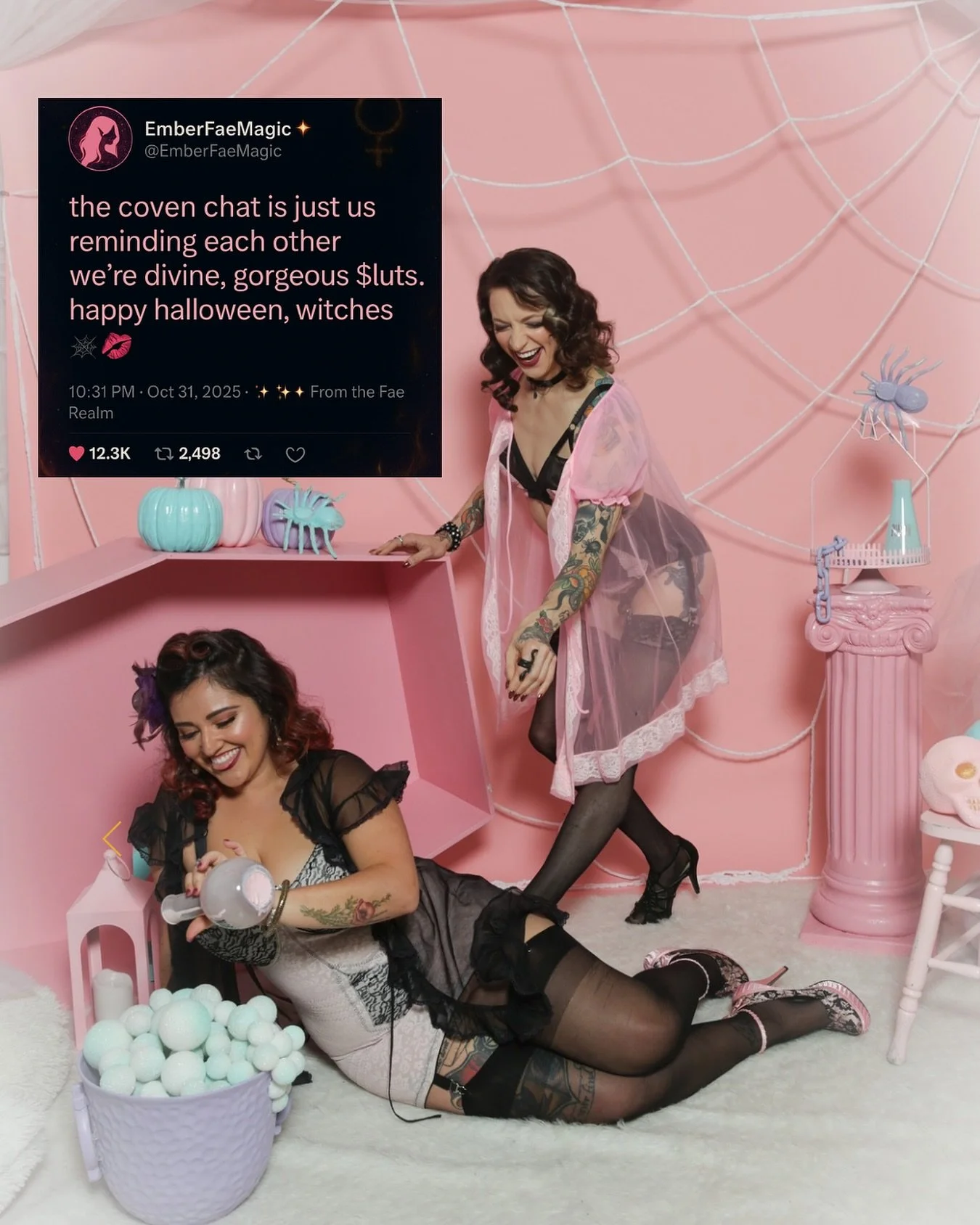 🕸️✨ Happy Halloween! ✨🕸️

Tonight, the veil is thin and the witches are THRIVING. 😘 

This photo is your reminder that we find pleasure in so many different things. Sometimes it&rsquo;s just laughter and friendship and dressing like a pin-up. Than
