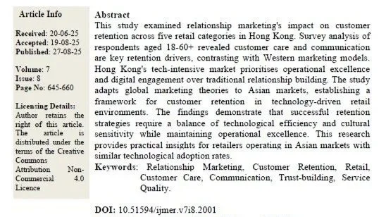 Relationship Marketing And Customer Retention In Hong Kong's Dynamic Retail Market