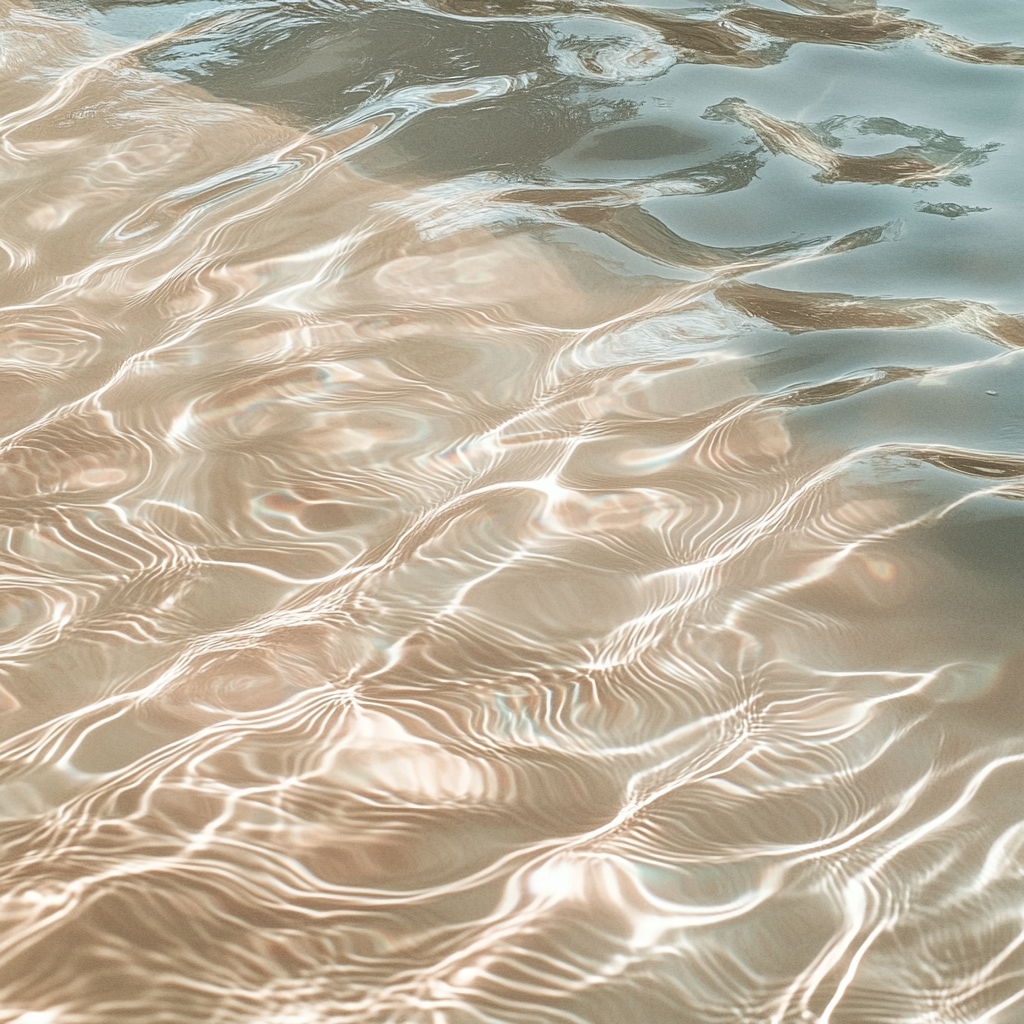 Close-up of water surface with gentle ripples and shimmering reflections.
