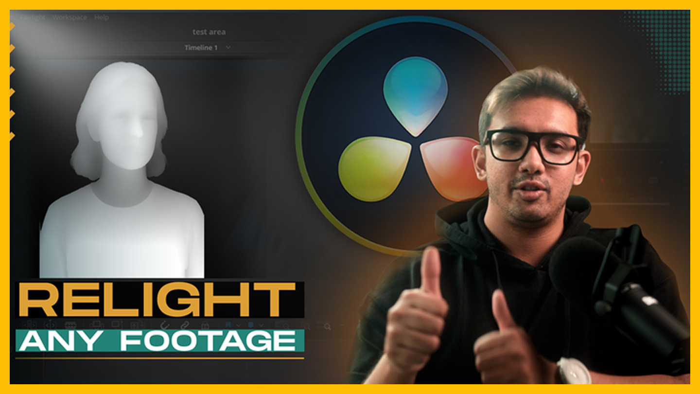 Thumbnail of a man with glasses speaking into a microphone, with a digital avatar image and infographic in the background, and the text "RELIGHT ANY FOOTAGE" overlaid.