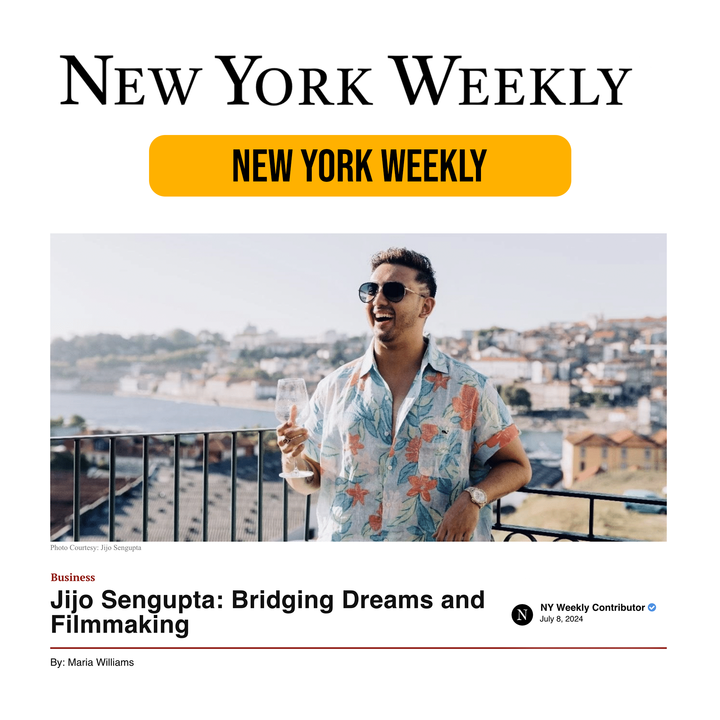 Cover of New York Weekly magazine featuring a man in a floral shirt holding a glass of wine on a balcony, with a cityscape in the background.