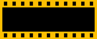 Empty black film strip frame with yellow border and perforations.