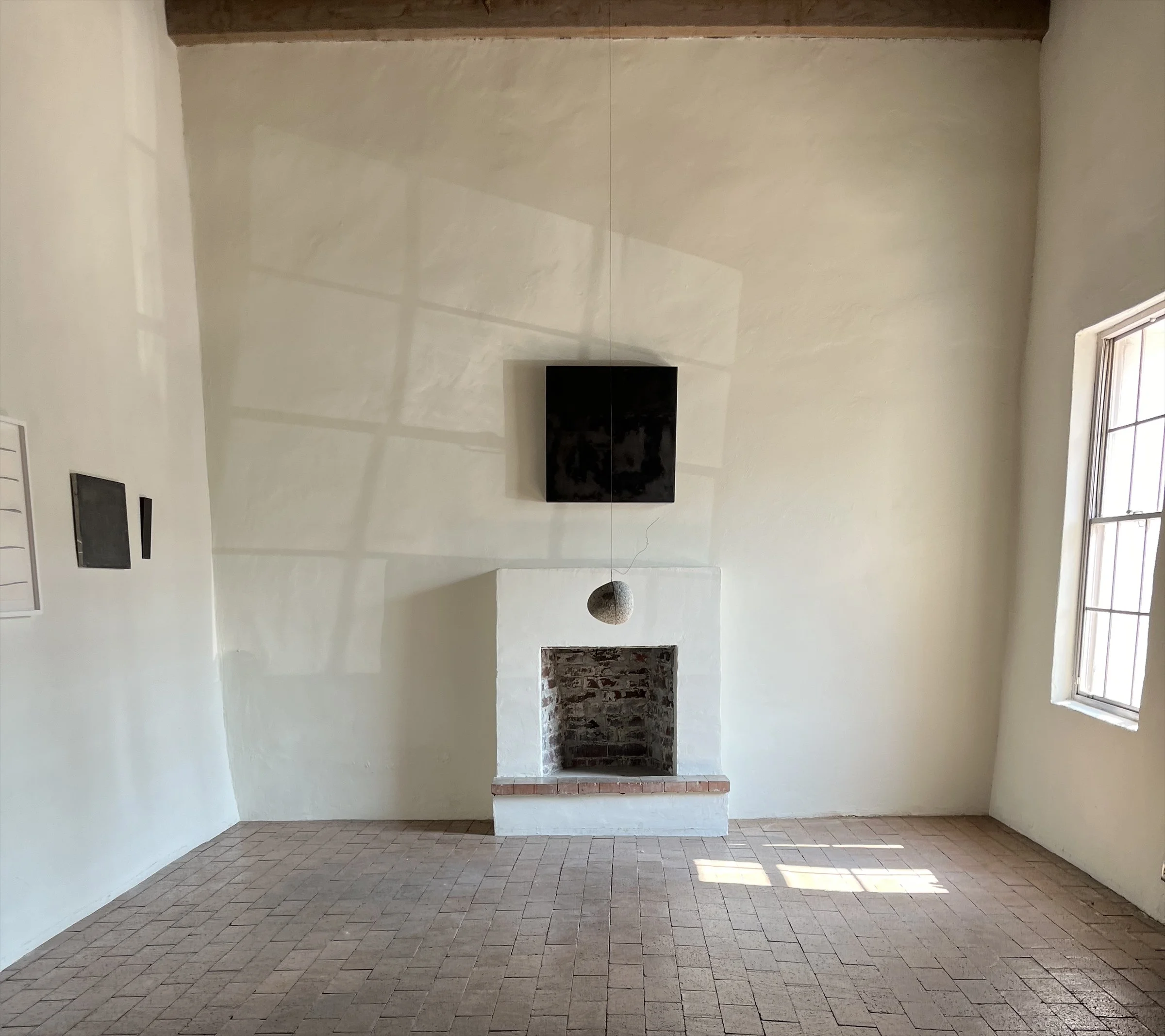 Close-up of dry, brown palm tree fronds, bathed in warm sunlight with shadows in the background.