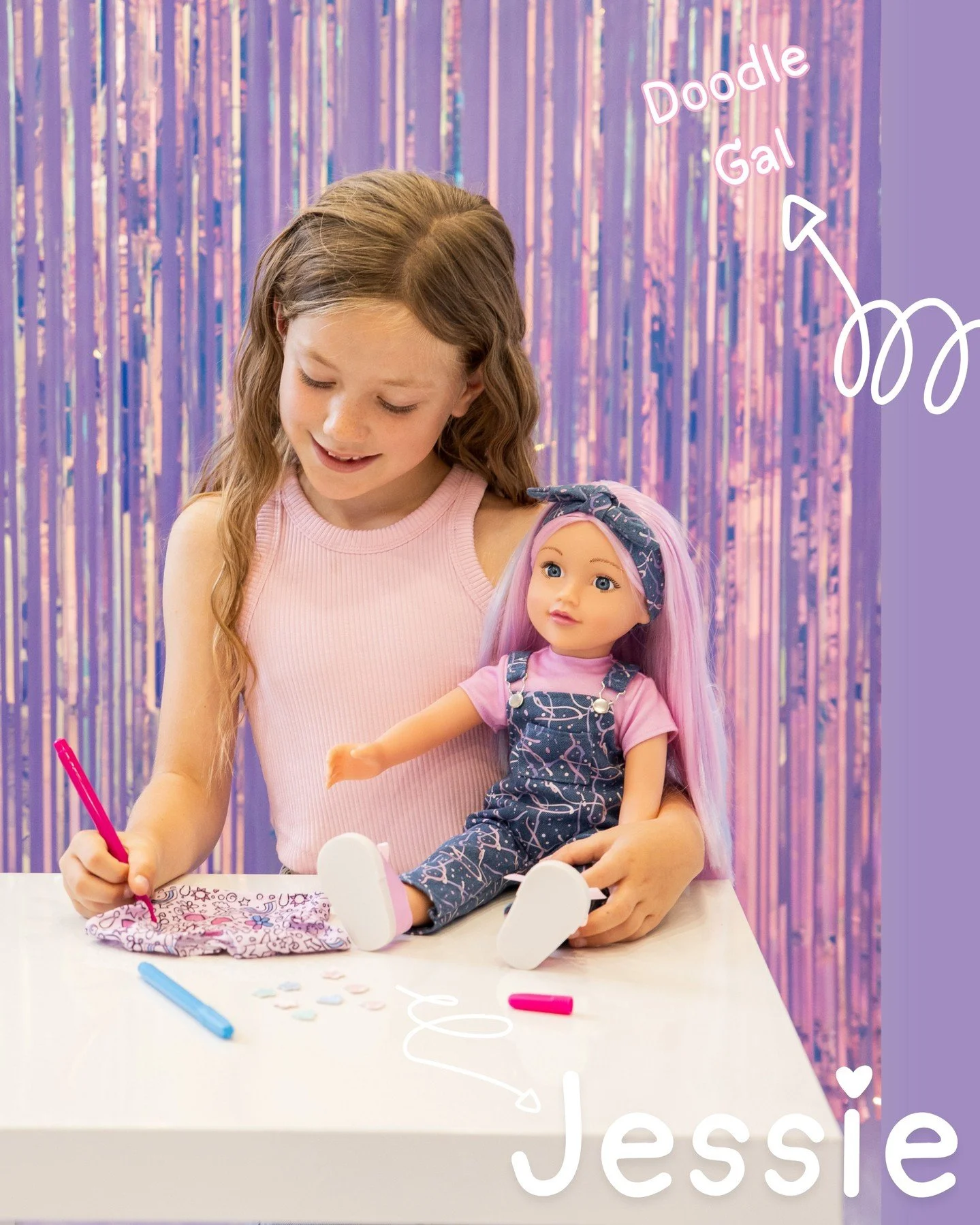 Introducing Jessie!✨ She is your creative and cheerful artist who brings a splash of colour to every day! With her paint-splattered dungarees and DIY spirit, she inspires you to be bold, expressive and proud of their unique masterpieces. From rainbow