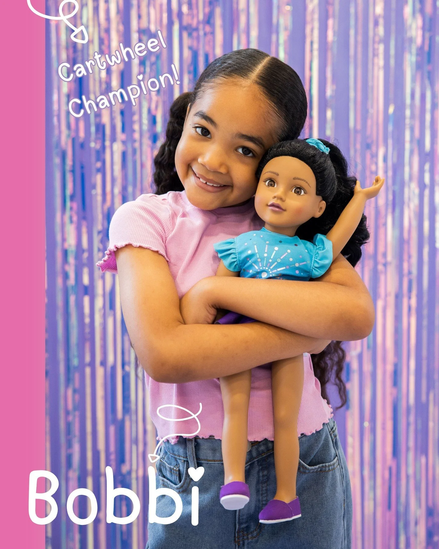 Meet Bobbi &mdash; the fearless gymnast who's always flipping, twisting, and dreaming big! With her sparkly leotard and go-for-it attitude, she's ready to tumble into your child's world of imagination.✨🤸🏽&zwj;♀️🎄

#designafriend #dollphotography #