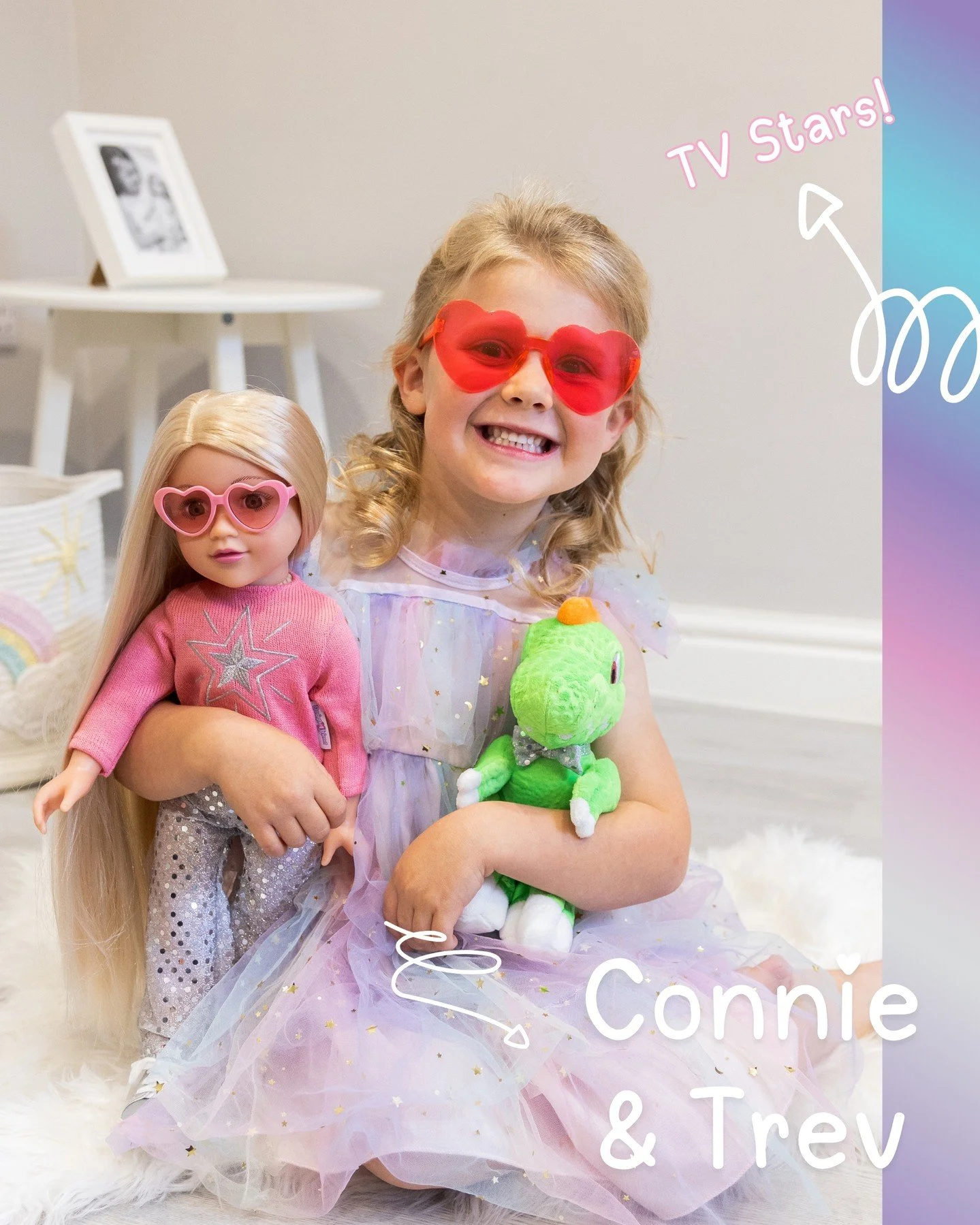 Connie is the fashion-forward dreamer who loves celebrating in style, while Trevor, her lovable green dino sidekick, brings fun and smiles wherever he goes!🦖🪩

#designafriend #dollphotography #fashiondolls #dolls #dollstagram #18inchdolls #american