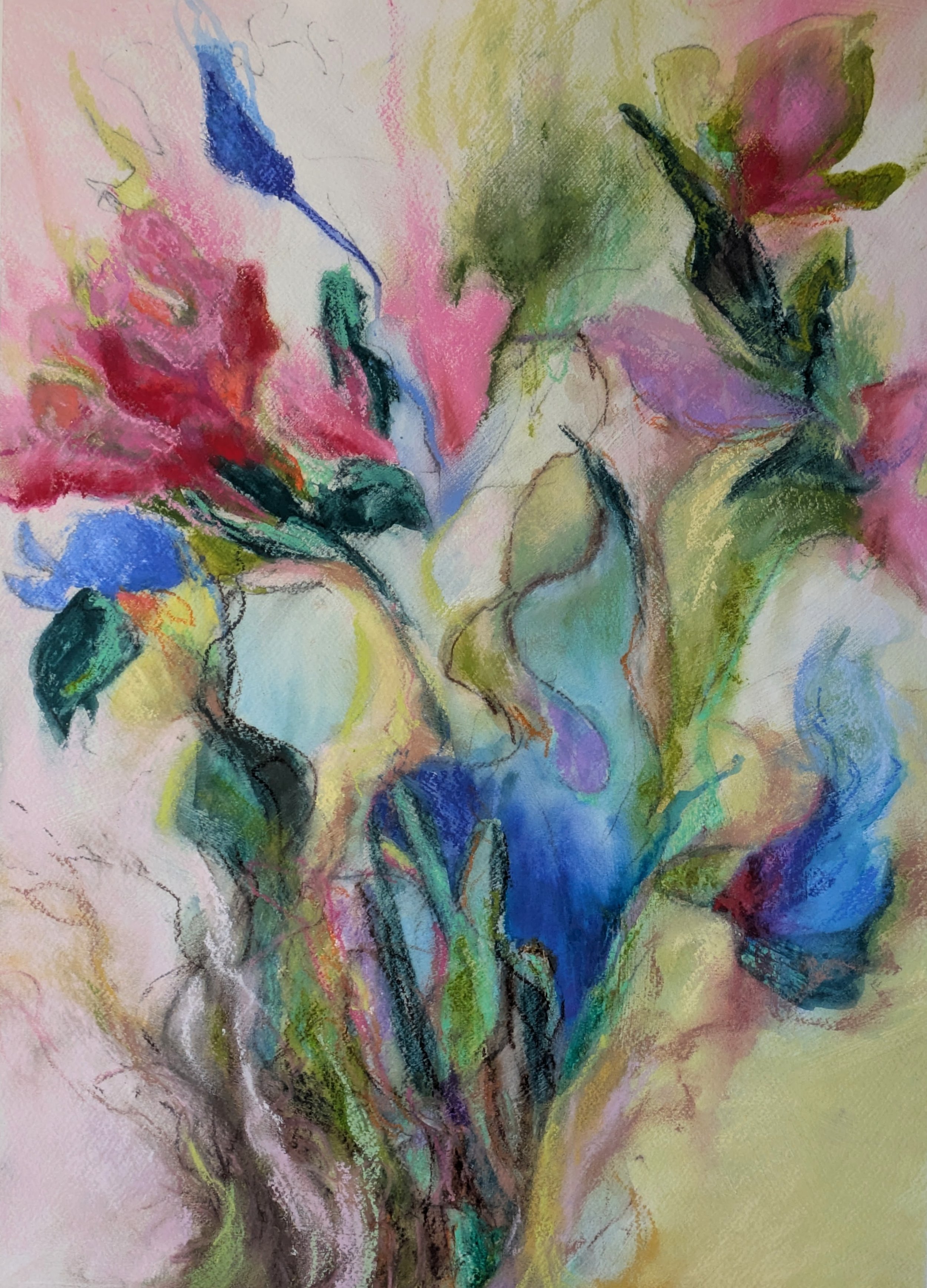 Kitchen Table Flowers 2, 
24" x 18", mixed media on paper
