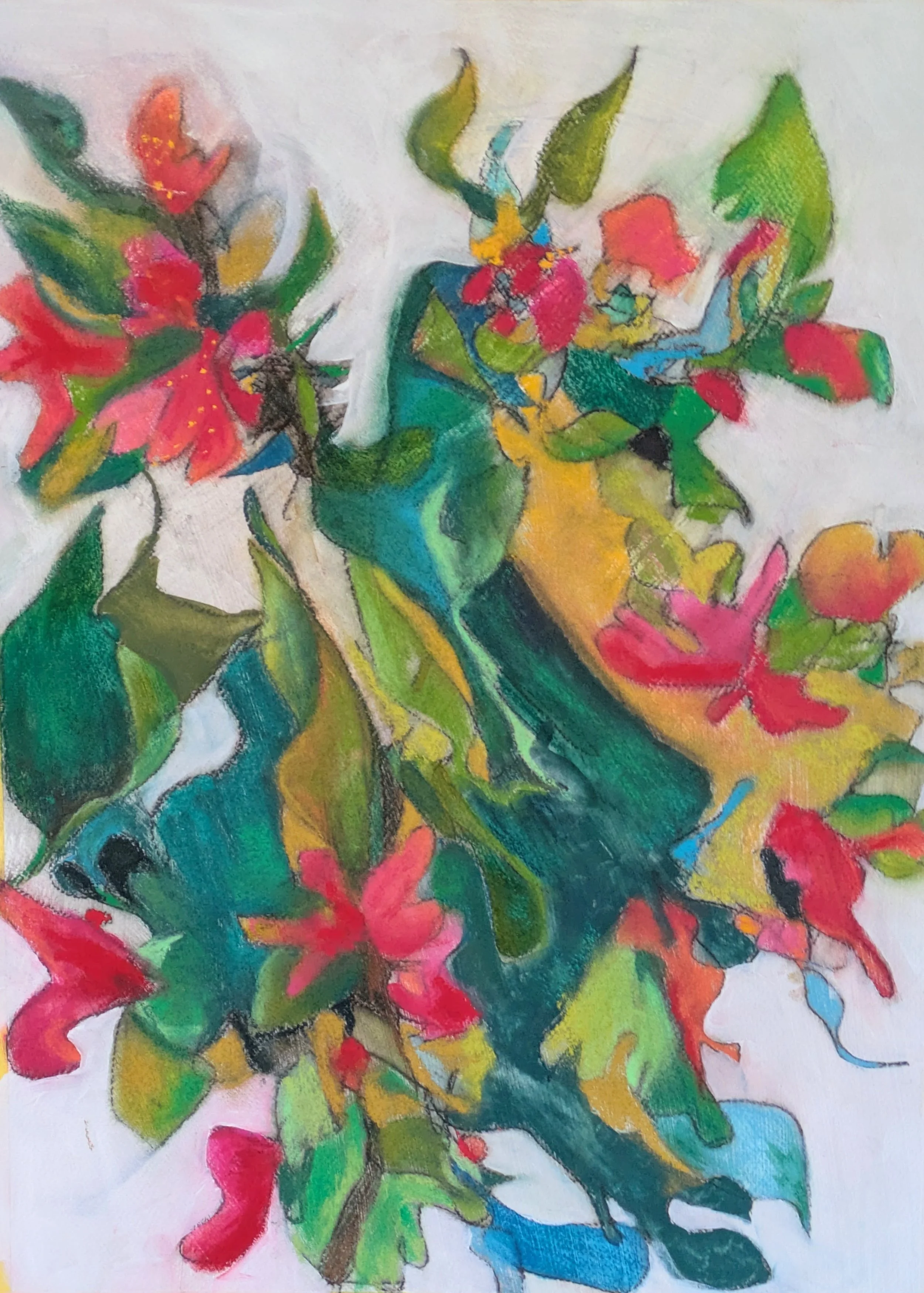 Kitchen Table Flowers 1,
24" x 18", mixed media on paper