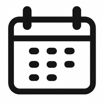 Icon of a calendar with a grid and two loops at the top.