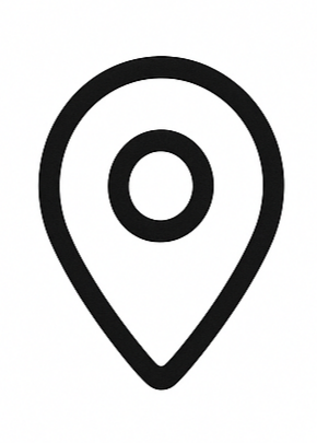 A black and white map location pin icon.