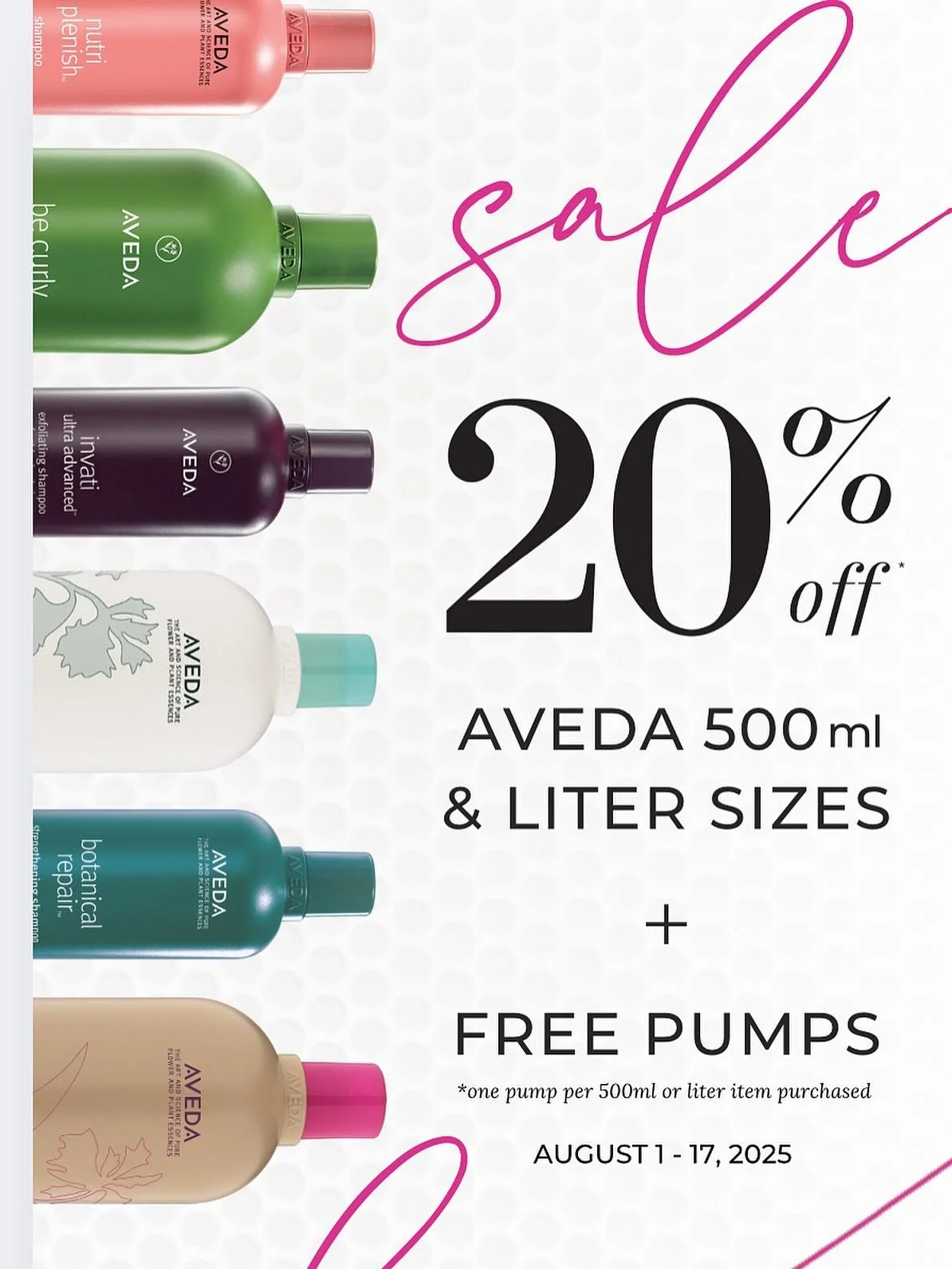 Stock Up &amp; Save: 20% Off Aveda 500ml &amp; Liter Sizes + FREE Pumps!