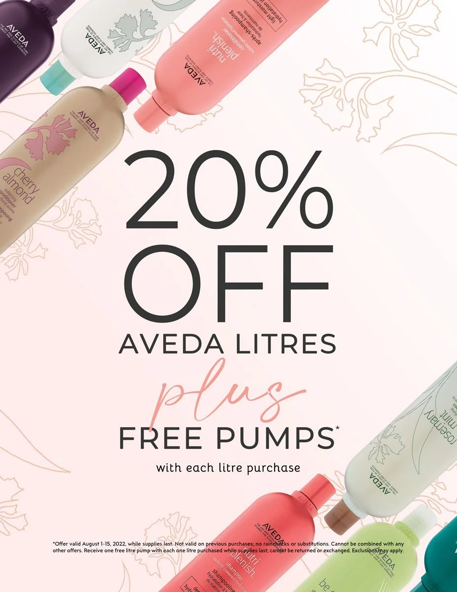 20% Off Aveda Litres + FREE Pumps with Each Litre Purchase!