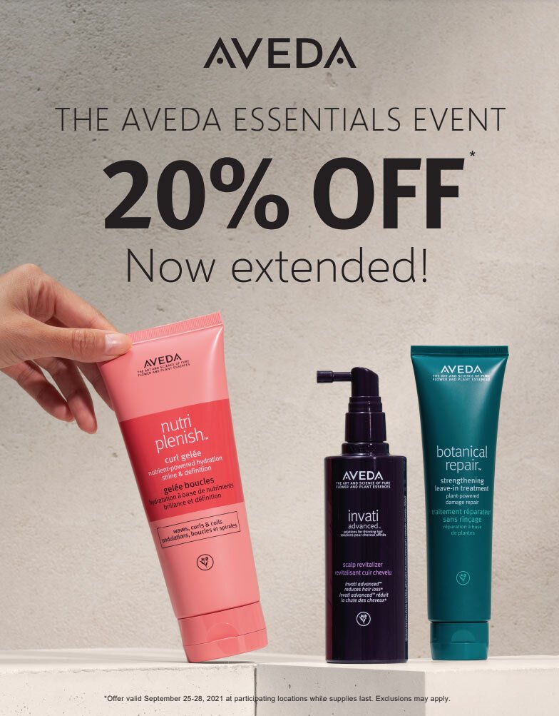 SALE EXTENDED! Save 20% Off AVEDA Retail Purchases!