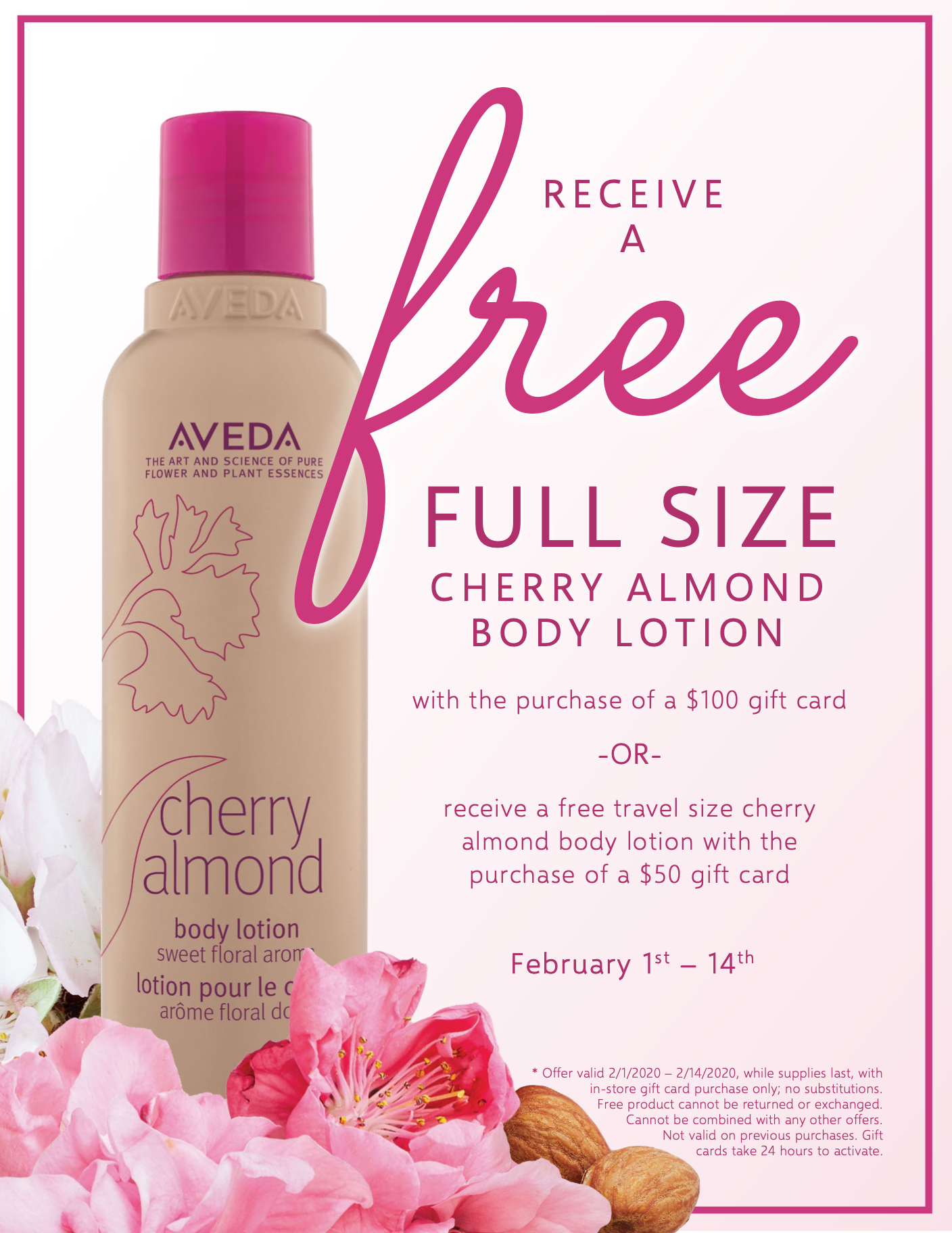 Receive a FREE Full Size Cherry Almond Body Lotion with Gift Card Purchase