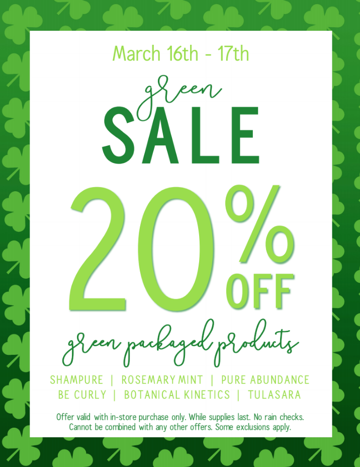 Green Sale! 20% off Green Packaged Products