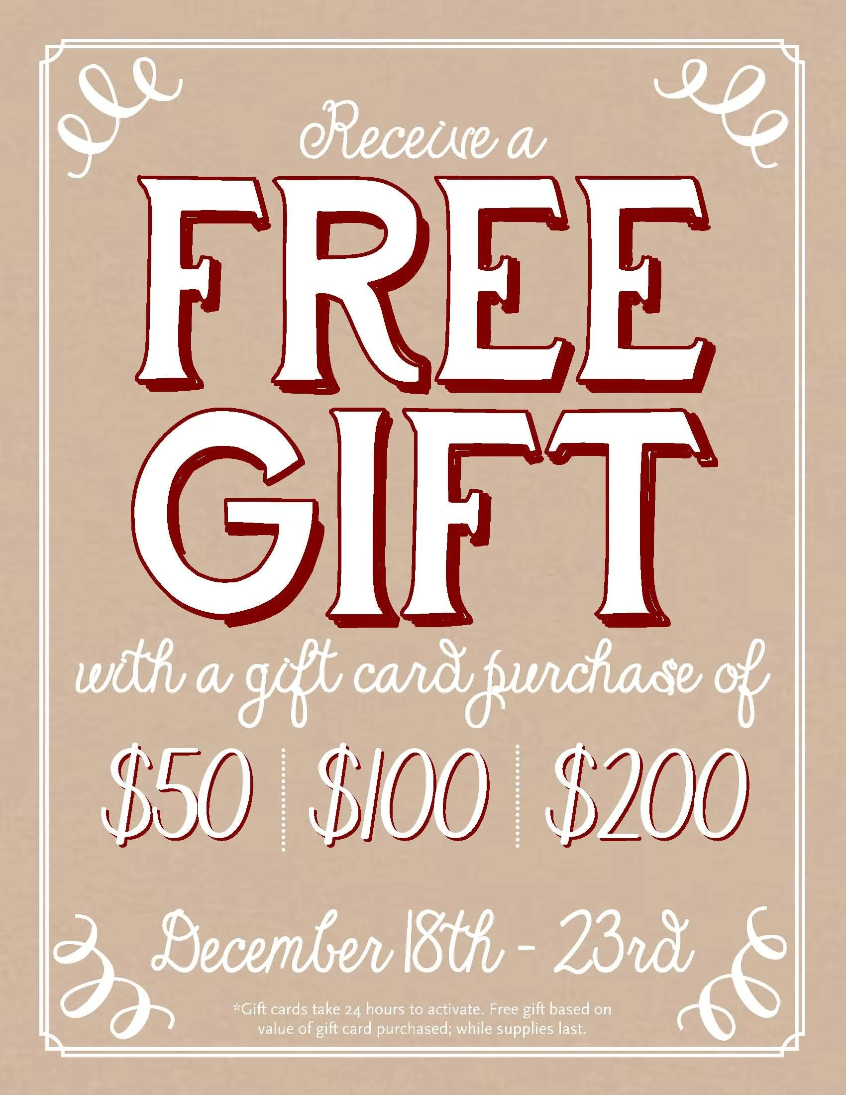 Receive A Free Gift with Gift Card Purchase! Now through December 23