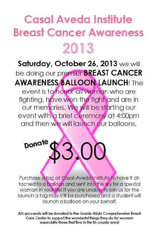 Casal Aveda Institute Breast Cancer Awareness Balloon Launch