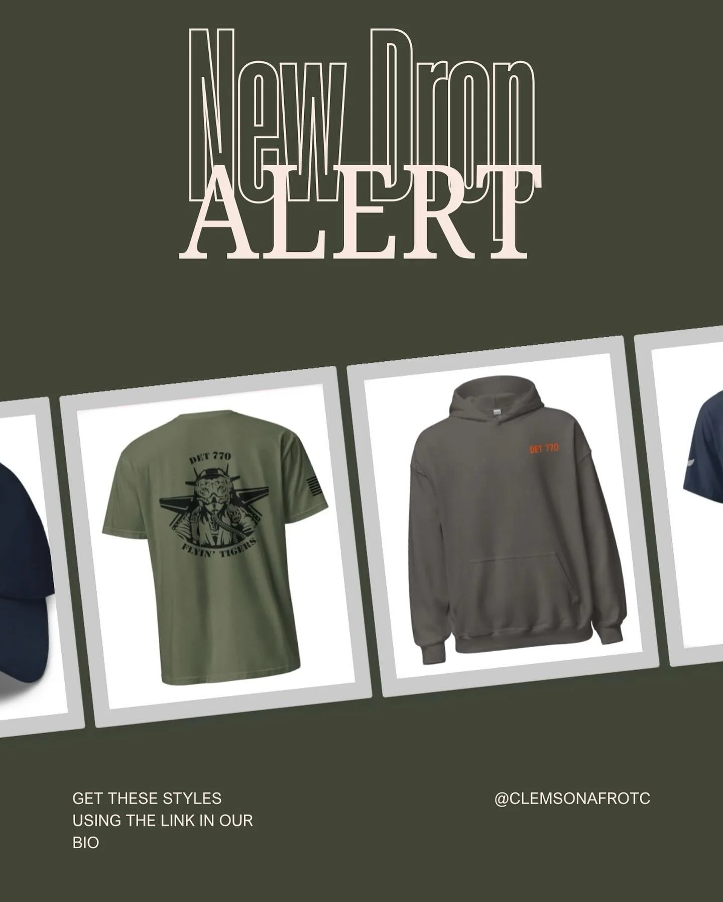 🚨ATTENTION🚨

Merch is here!! Use the link below to access the Flying Tigers Booster Club website to order your Det 770 merchandise!! Please note this merchandise is sold on an individual basis and no bulk orders will be placed through the detachmen