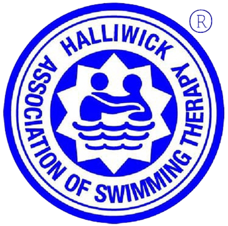 Logo of the Halliwick Association of Swimming Therapy with a swimmer icon and blue text.