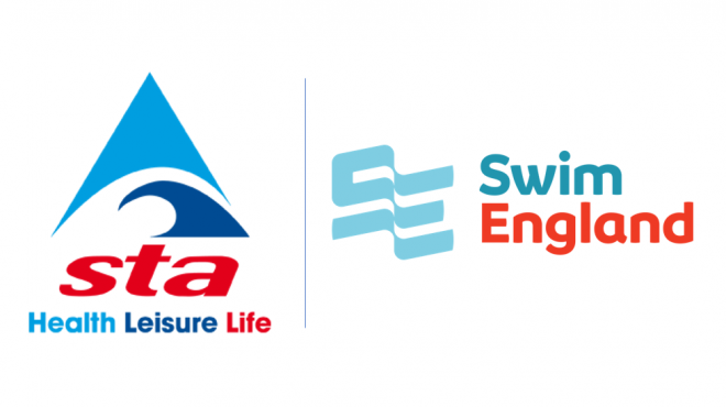 Logos for STA Health Leisure Life and Swim England side by side.