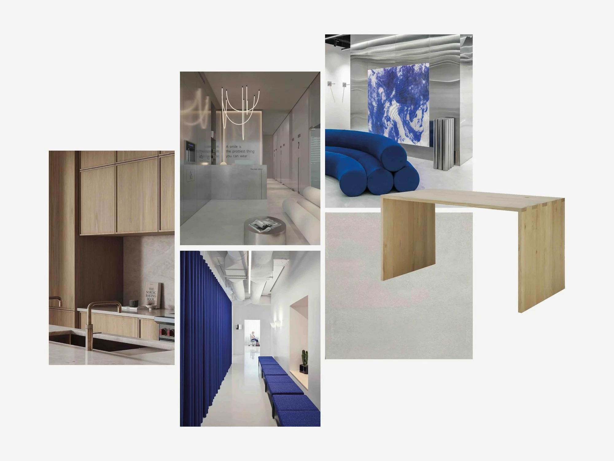 Conceptueel moodboard voor een modern salon of praktijkruimte in Herk-de-Stad, gericht op sfeerbeleving.