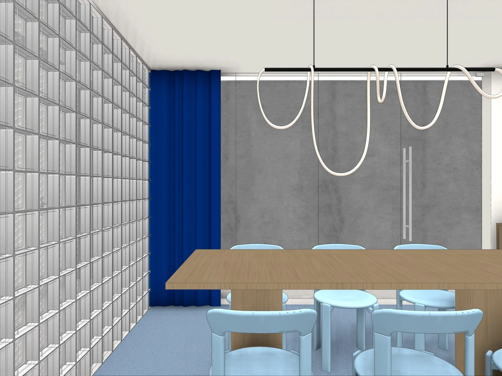 3D-interieurontwerp voor de inrichting van een opkomende zaak of winkel in het centrum van Diest.