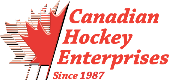 Logo for Canadian Hockey Enterprises featuring a stylized maple leaf with hockey sticks and the text 'Canadian Hockey Enterprises Since 1987'.